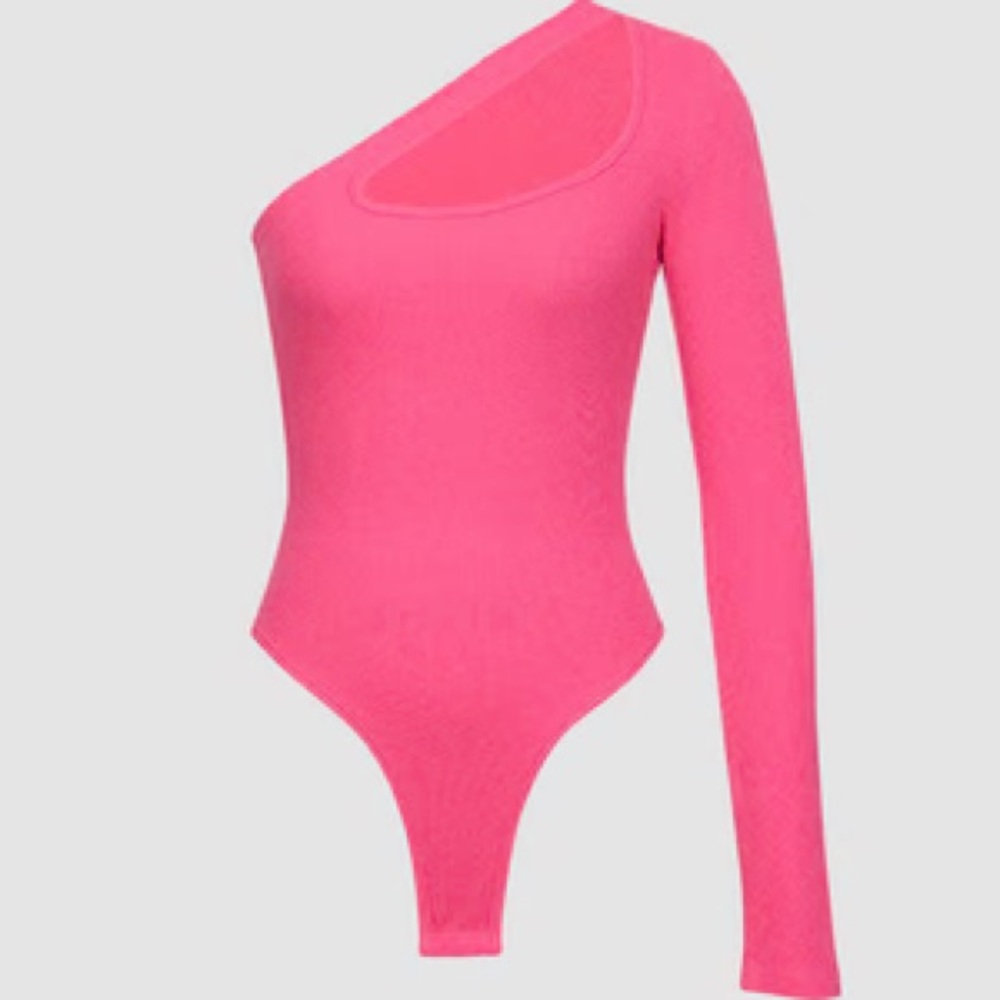 One Shoulder Cut Out Knitted Pink Bodysuit